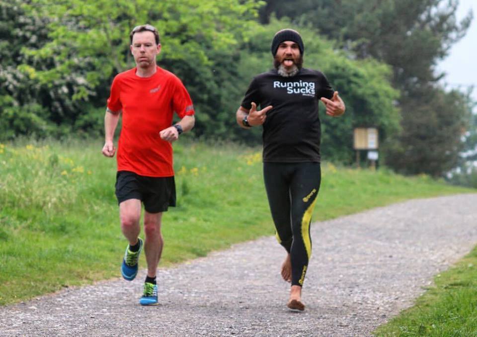 Crowdfunding Ultra Runners Barefoot Aleks and JimGump meet at Parkrun